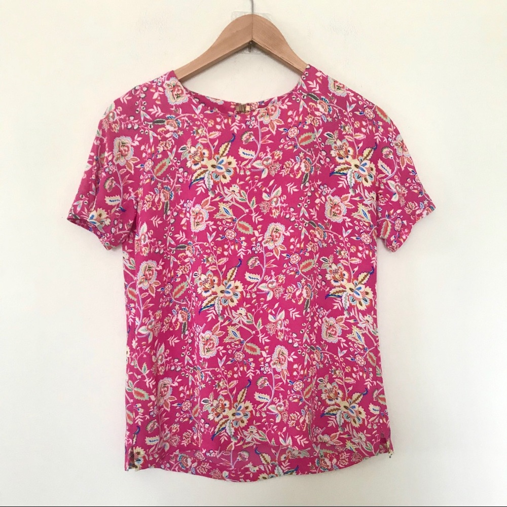 Rose + Olive Pink Floral Light Short Sleeve Top XS